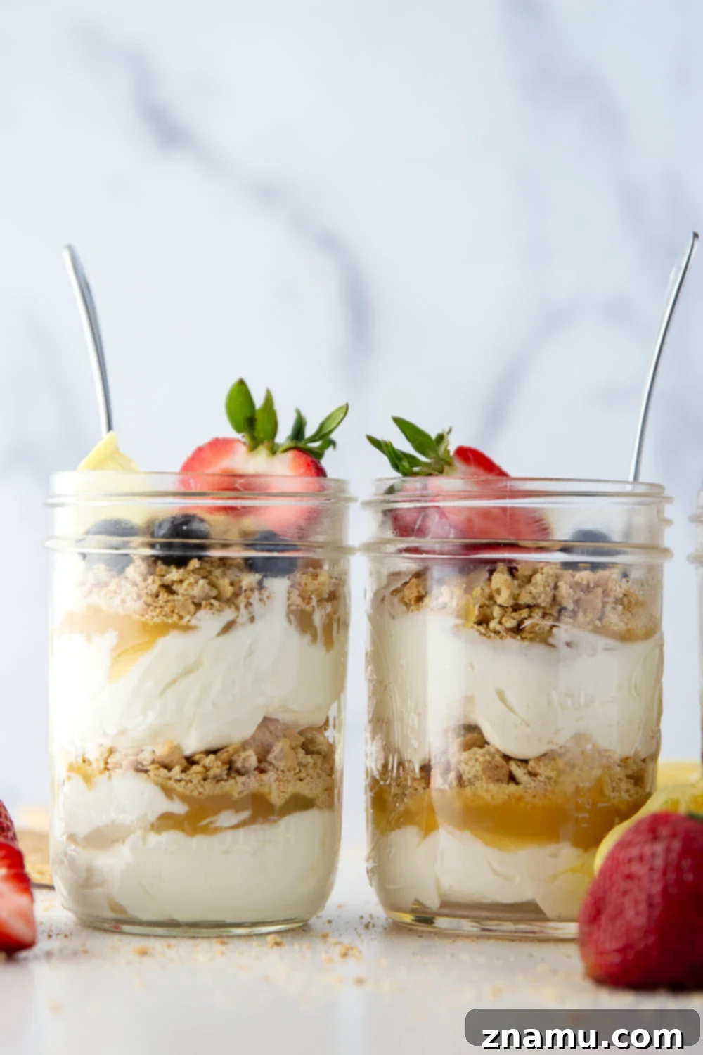 Effortless Lemon Cheesecake Parfaits 6 Layers upon layers of luscious lemon cheesecake, graham crackers, and lemon curd star in these no bake lemon cheesecake parfaits!