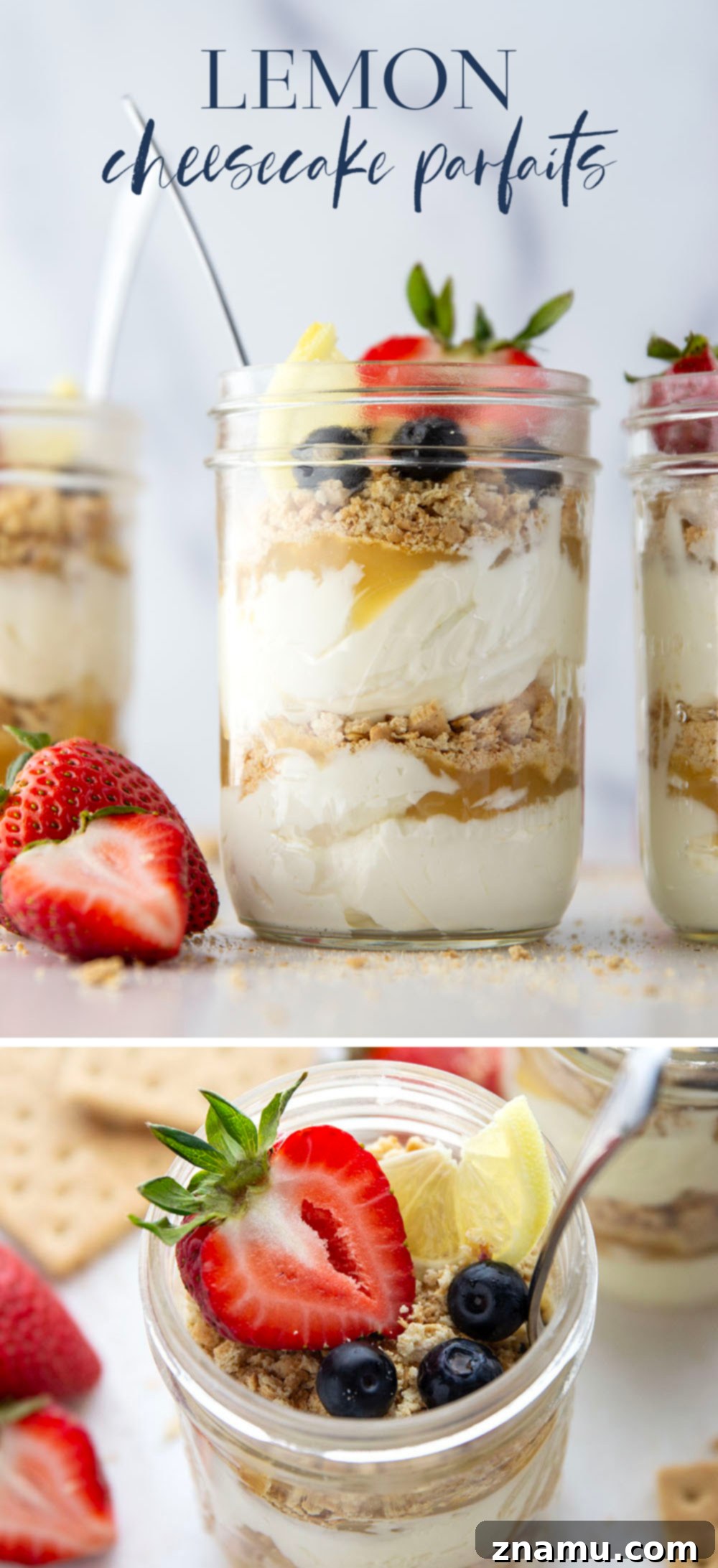 Effortless Lemon Cheesecake Parfaits 7 Layers upon layers of luscious lemon cheesecake, graham crackers, and lemon curd star in these no bake lemon cheesecake parfaits!