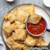 Crispy Air Fryer Ravioli 8 Made completely in the air fryer and impossibly crispy, this air fryer toasted ravioli is quick to make and incredible served with hot marinara sauce for dipping!