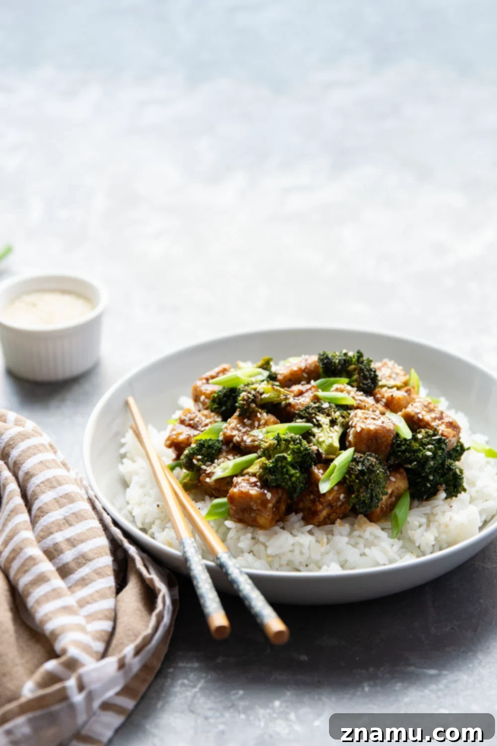 Perfectly Crispy Air Fryer Sesame Tofu and Broccoli 5 Pressed and diced extra-firm tofu cubes, ready for air frying.