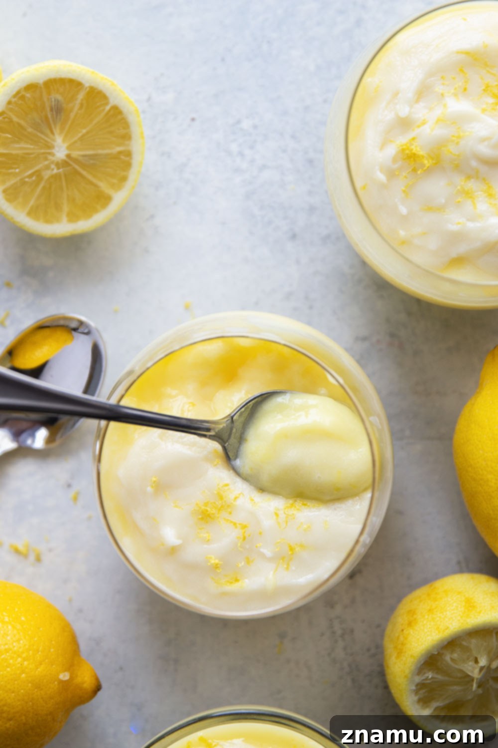 Zesty Lemon Pudding with Creamy Cheesecake Topping 6 Homemade lemon pudding is perfectly sweet, lemony, and absolutely heavenly with a rich cream cheese frosting spooned on top.