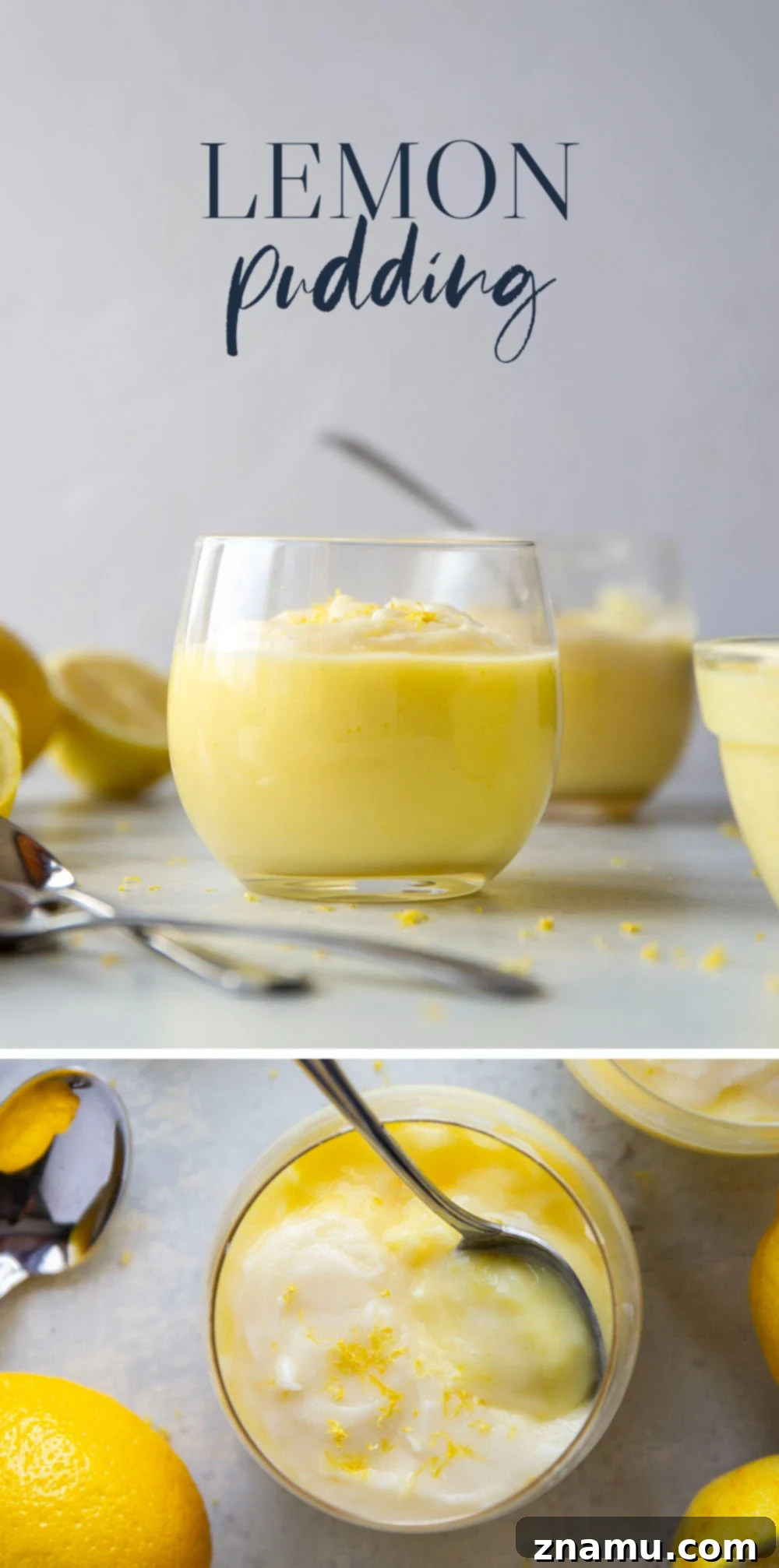 Zesty Lemon Pudding with Creamy Cheesecake Topping 7 Homemade lemon pudding is perfectly sweet, lemony, and absolutely heavenly with a rich cream cheese frosting spooned on top.
