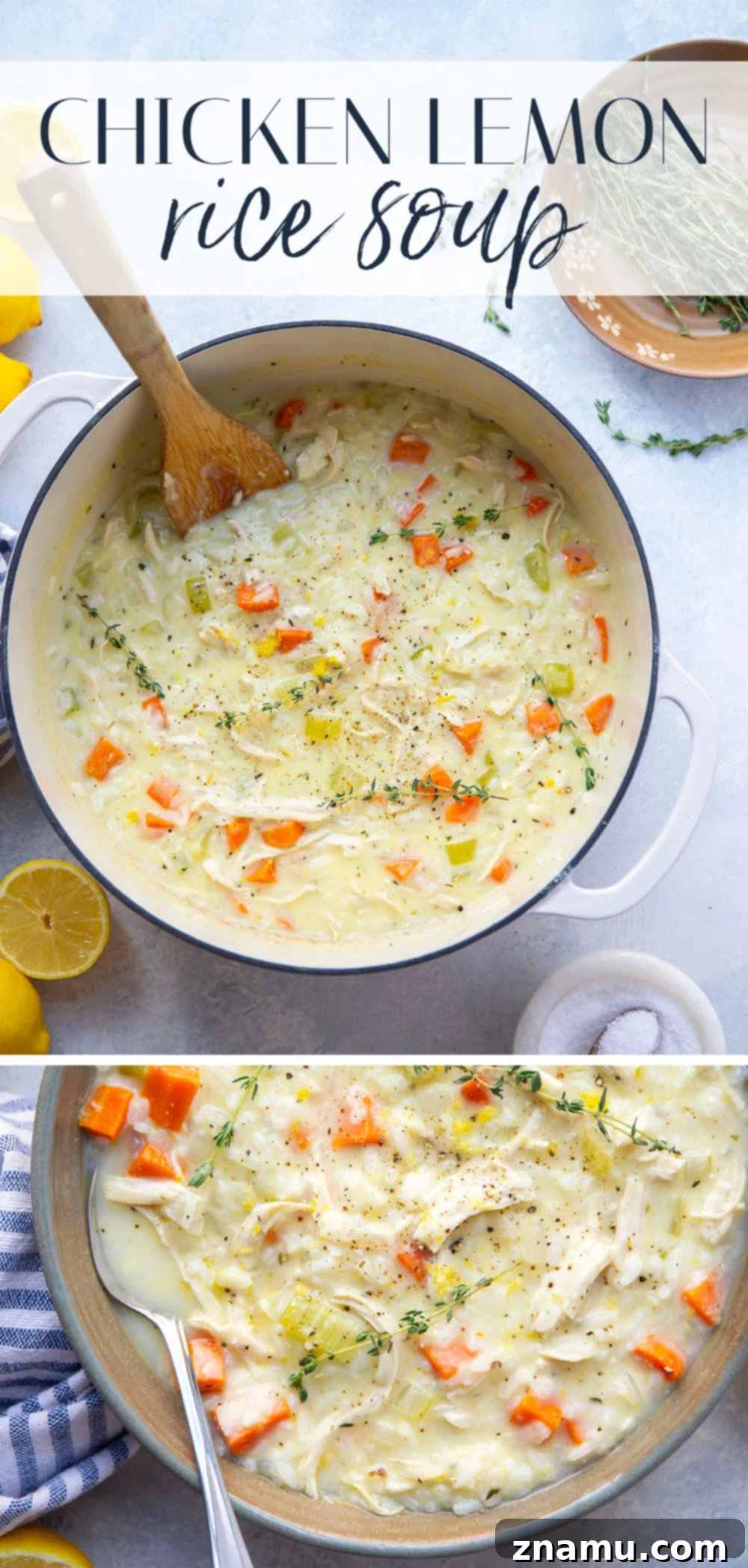 Velvety Lemon Chicken Rice Delight 7 Perfectly creamy and loaded with hearty rice, chicken, and lots of fresh lemon, this chicken lemon rice soup comes together in one pot in less than an hour!