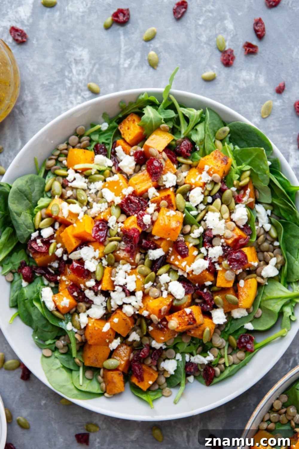 Maple-Kissed Butternut Lentil Salad 4 Ingredients for the Butternut Squash Lentil Salad laid out, emphasizing freshness and quality.