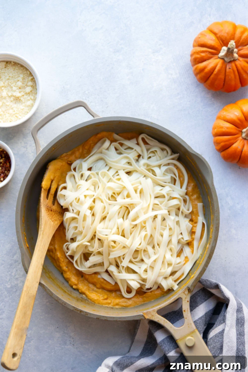 Velvety Miso Pumpkin Pasta 4 Flavorful miso bumps all the flavors up in this rich and creamy miso pumpkin pasta! It's ready in 30 minutes and goes well with any fall meal.