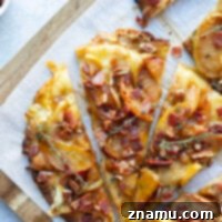 Gourmet Caramelized Apple Brie Flatbread 8 A delicious and indulgent caramelized apple brie flatbread, a perfect fall appetizer or meal.