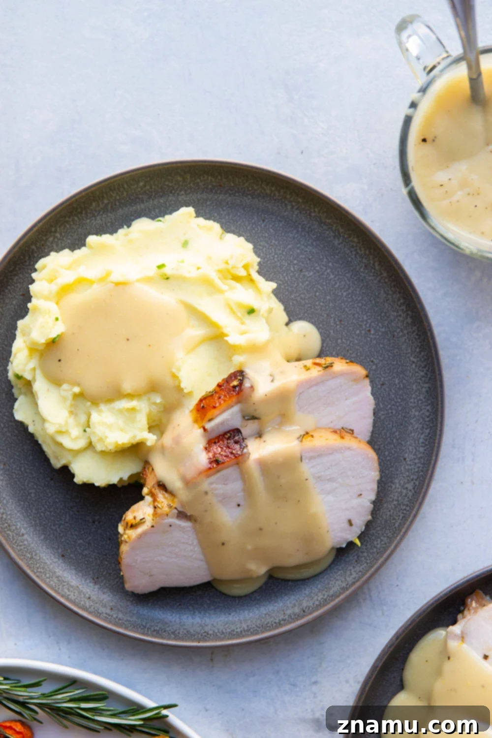 Succulent Dry-Brined Turkey Breast with Tangy Apple Cider Gravy 5 This dry brined turkey breast is incredibly tender and juicy from a flavorful dry brine and the perfect way to serve turkey for a smaller crowd! Serve with your favorite side dishes and lots of flavorful apple cider gravy on top.