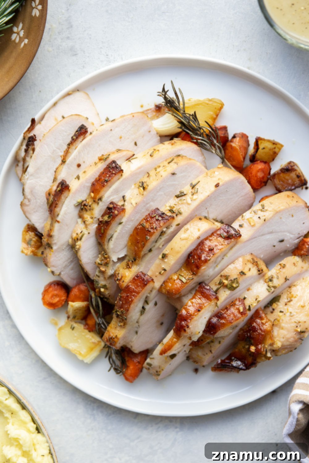 Succulent Dry-Brined Turkey Breast with Tangy Apple Cider Gravy 6 This dry brined turkey breast is incredibly tender and juicy from a flavorful dry brine and the perfect way to serve turkey for a smaller crowd! Serve with your favorite side dishes and lots of flavorful apple cider gravy on top.