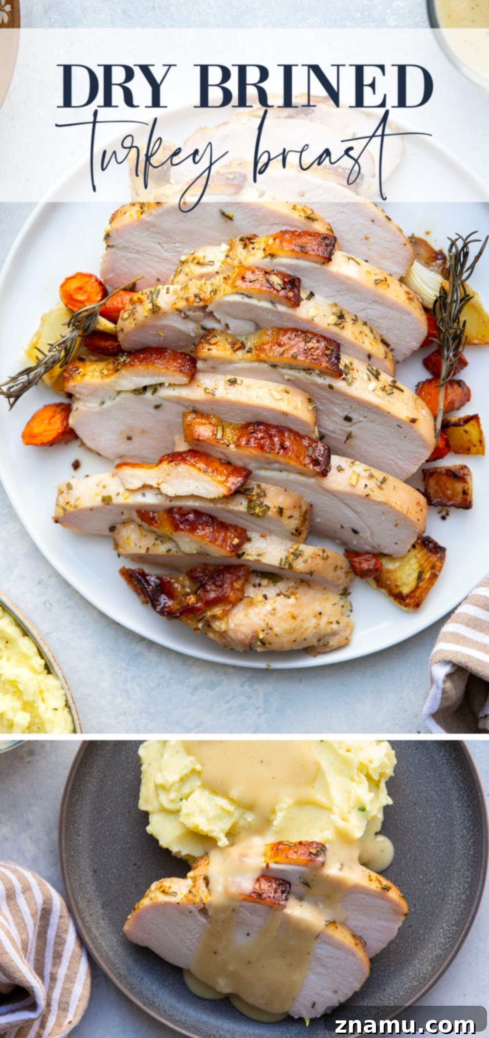 Succulent Dry-Brined Turkey Breast with Tangy Apple Cider Gravy 7 This dry brined turkey breast is incredibly tender and juicy from a flavorful dry brine and the perfect way to serve turkey for a smaller crowd! Serve with your favorite side dishes and lots of flavorful apple cider gravy on top.