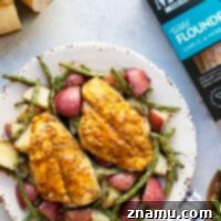 Garlic Herb Baked Flounder and Roasted Red Potatoes 8 Flavorful garlic herb baked flounder, tender roasted red potatoes and green beans are the perfect trio in this fast and flavorful sheet pan dinner!
