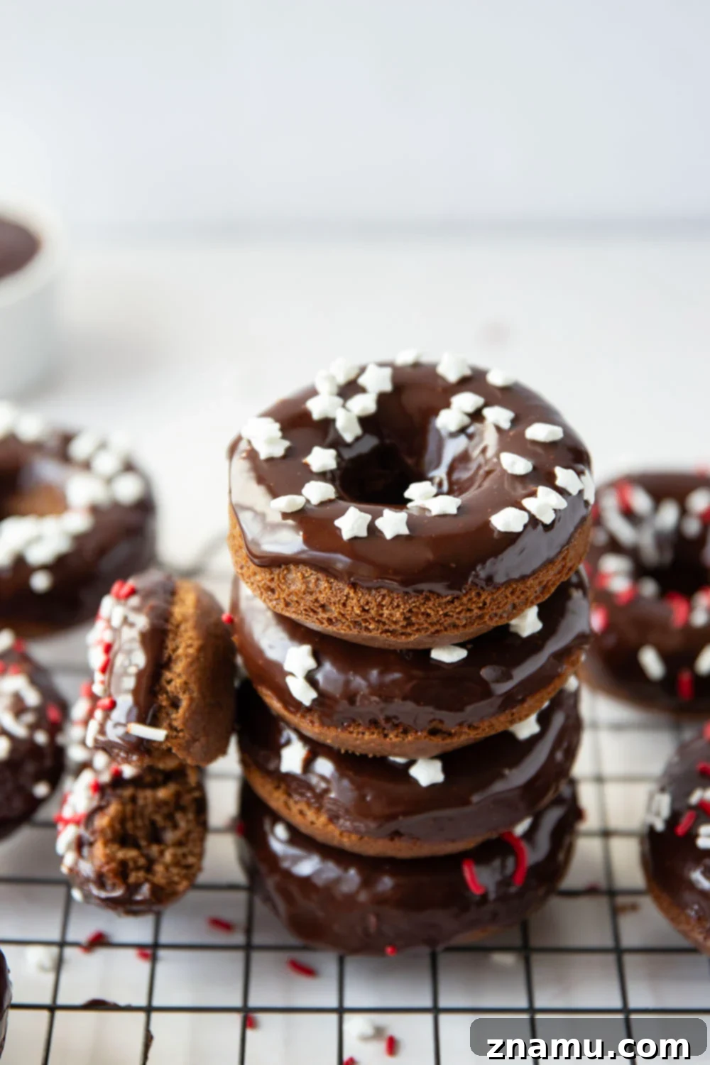 Fudgy Baked Chocolate Cake Donuts 5 These baked chocolate cake donuts have a super soft texture and are incredible dipped in a rich chocolate ganache with lots of sprinkles on top!