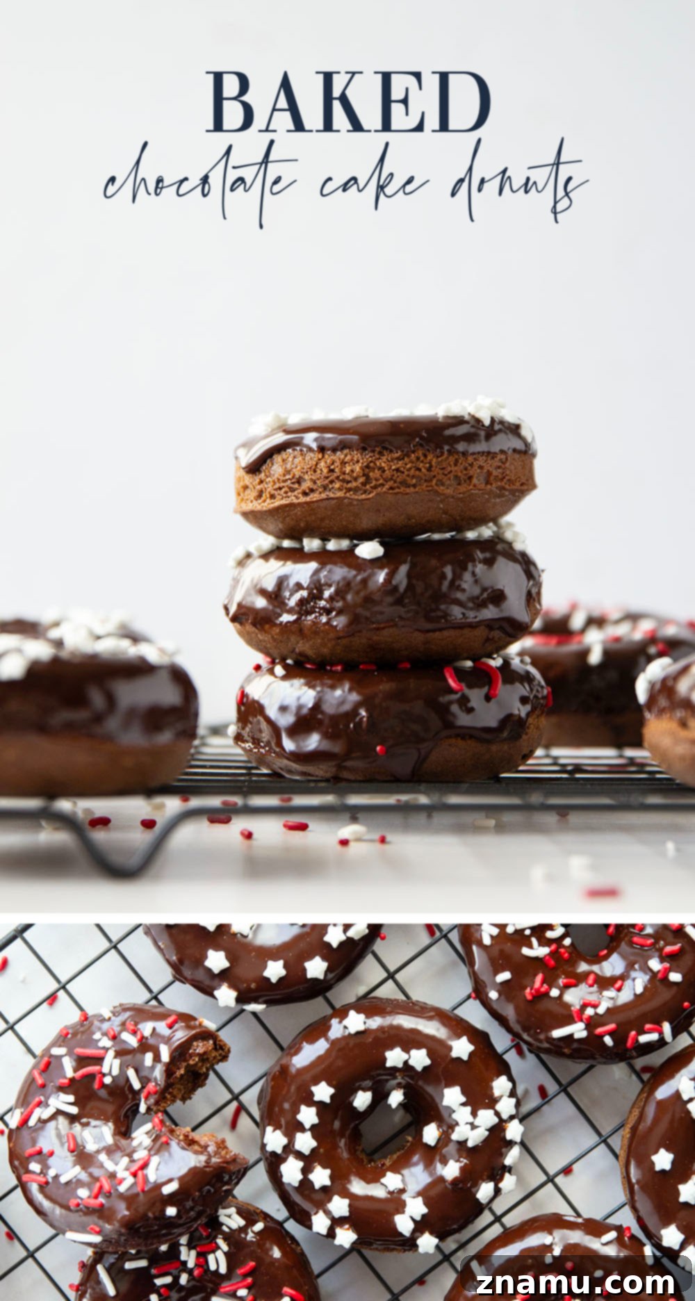 Fudgy Baked Chocolate Cake Donuts 7 These baked chocolate cake donuts have a super soft texture and are incredible dipped in a rich chocolate ganache with lots of sprinkles on top!