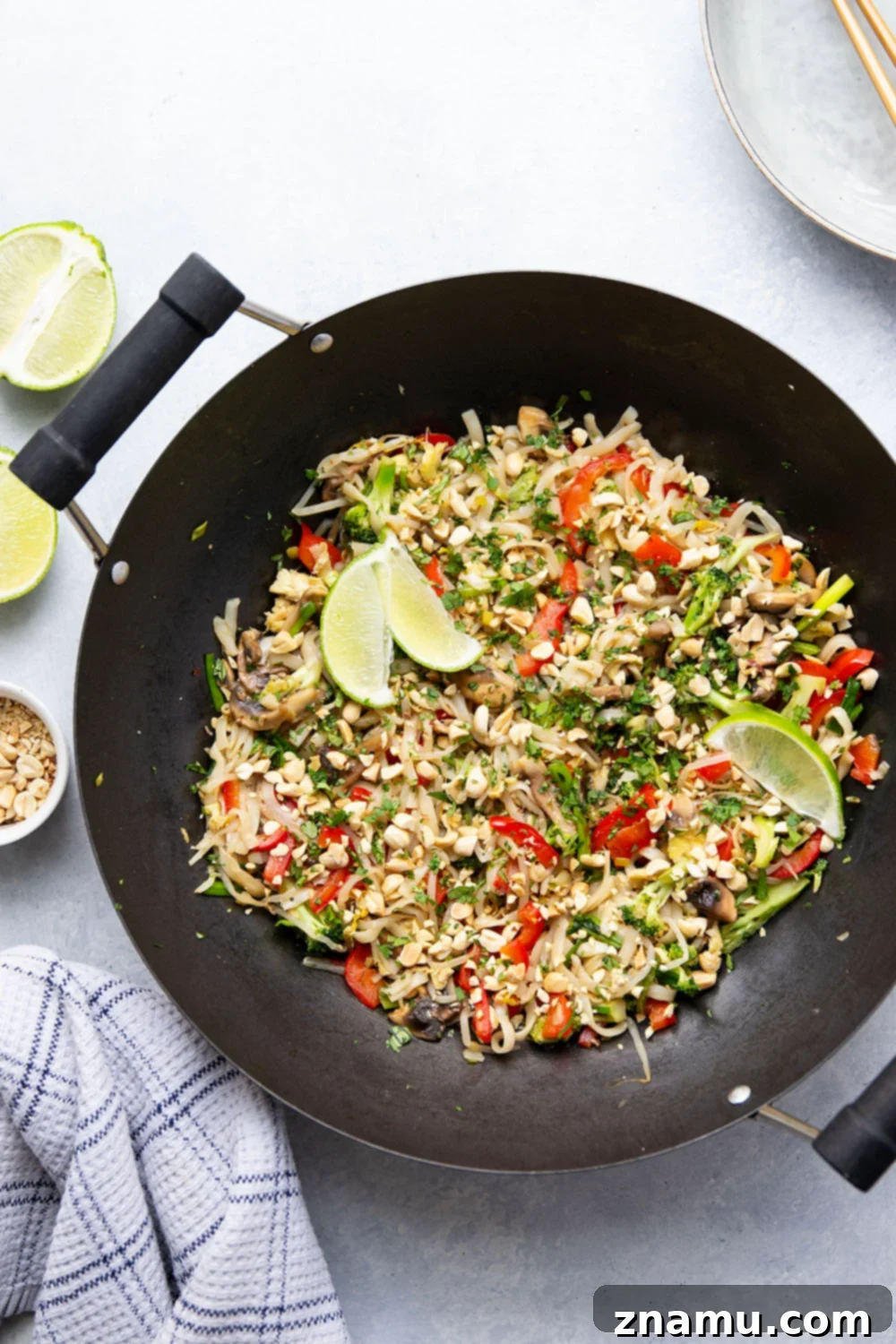 Vibrant Veggie Pad Thai 4 Loaded with sautéed veggies and tender noodles in a savory sauce, this vegetarian pad thai is so packed with flavor, you won't even miss the meat!