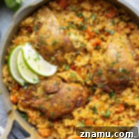 Effortless One-Pan Curry Chicken Dinner 8 Made entirely in one pot, this curry chicken and rice is packed with juicy chicken thighs, tender vegetables, and fluffy curry-spiced rice.