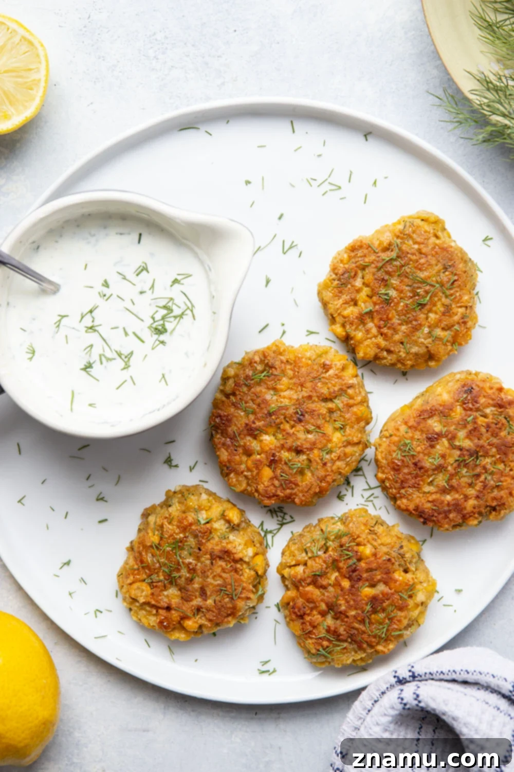 Zesty Lemon Dill Chickpea Fritters 2 These chickpea fritters are perfectly crispy and pair incredibly well with a tangy fresh lemon dill sauce for dipping!