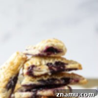 Flaky Blueberry Delights 8 These blueberry turnovers feature a juicy blueberry filling stuffed inside the flakiest homemade pastry dough. The perfect mini-sized pastry!