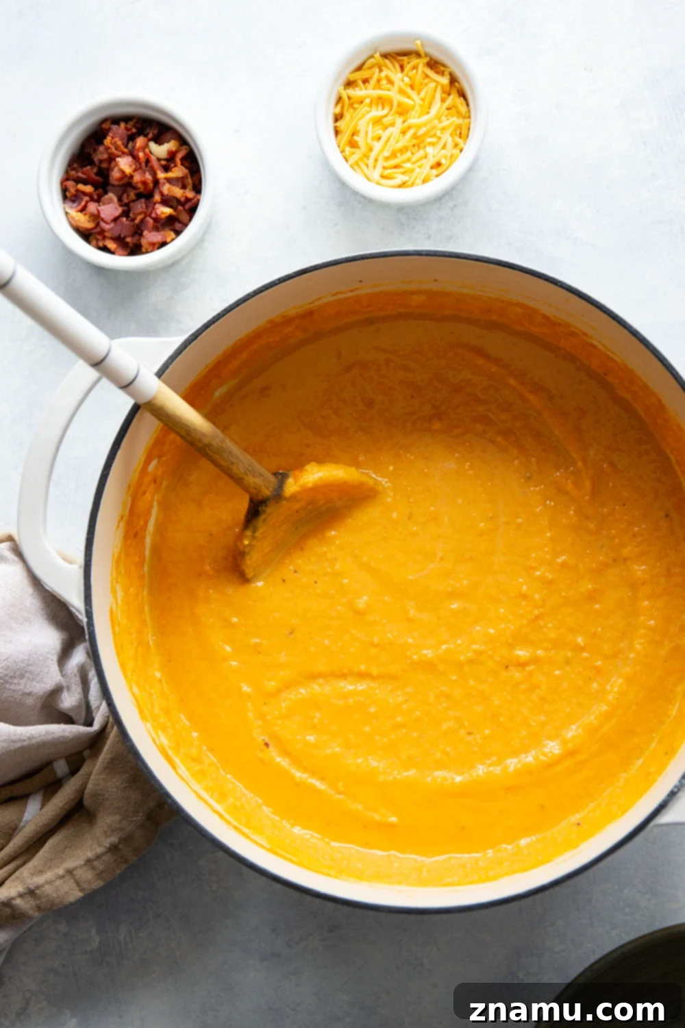 Ultimate Baked Sweet Potato Soup 5 Freshly baked sweet potatoes, ready to be scooped and incorporated into the creamy soup base.