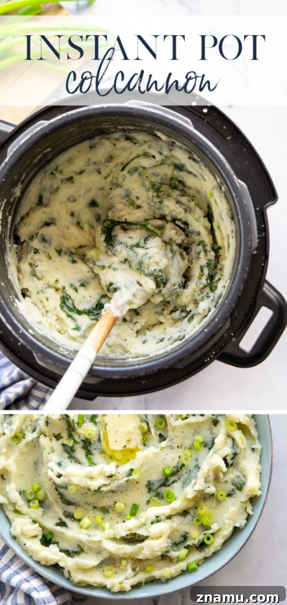 Quick Instant Pot Colcannon 7 This instant pot colcannon is made entirely in the instant pot in minutes and features perfectly fluffy mashed potatoes with buttery sauteed greens.