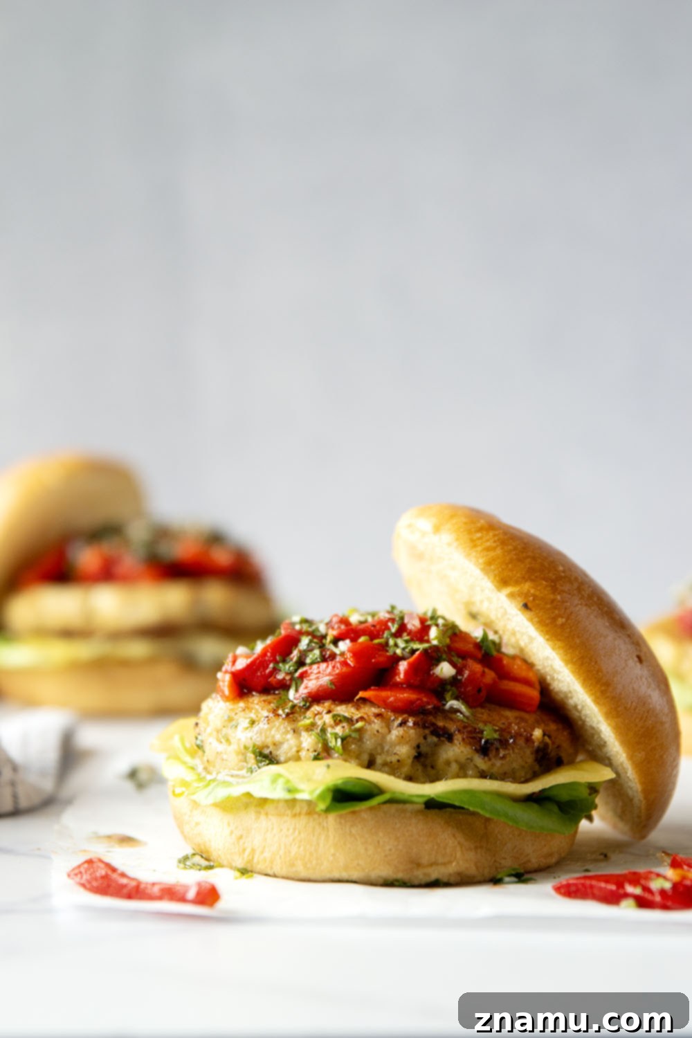 Zesty Chimichurri Turkey Burgers with Roasted Red Pepper and Cheddar 4 Ingredients for making homemade chimichurri sauce for turkey burgers