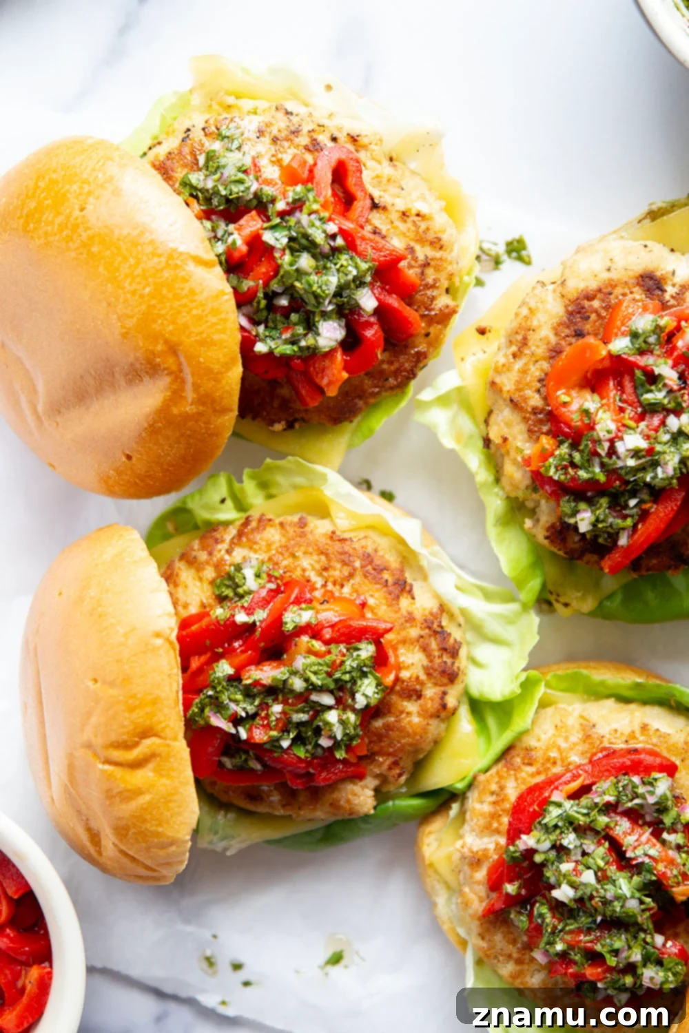 Zesty Chimichurri Turkey Burgers with Roasted Red Pepper and Cheddar 5 Preparing juicy turkey burger patties with fresh ingredients