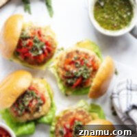 Roasted Red Pepper Cheddar Turkey Burgers with Chimichurri
