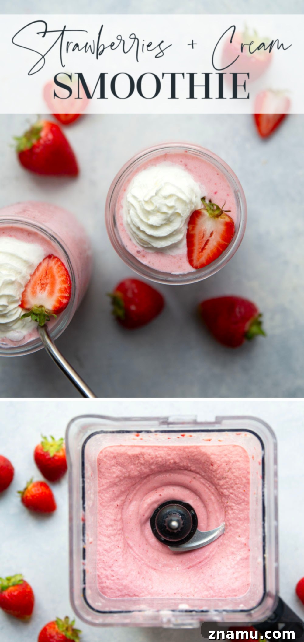 Creamy Strawberry Delight Smoothie 7 Bursting with sweet strawberry flavor and perfectly creamy, this strawberries and cream smoothie only needs 6 ingredients and blends together in 5 minutes!