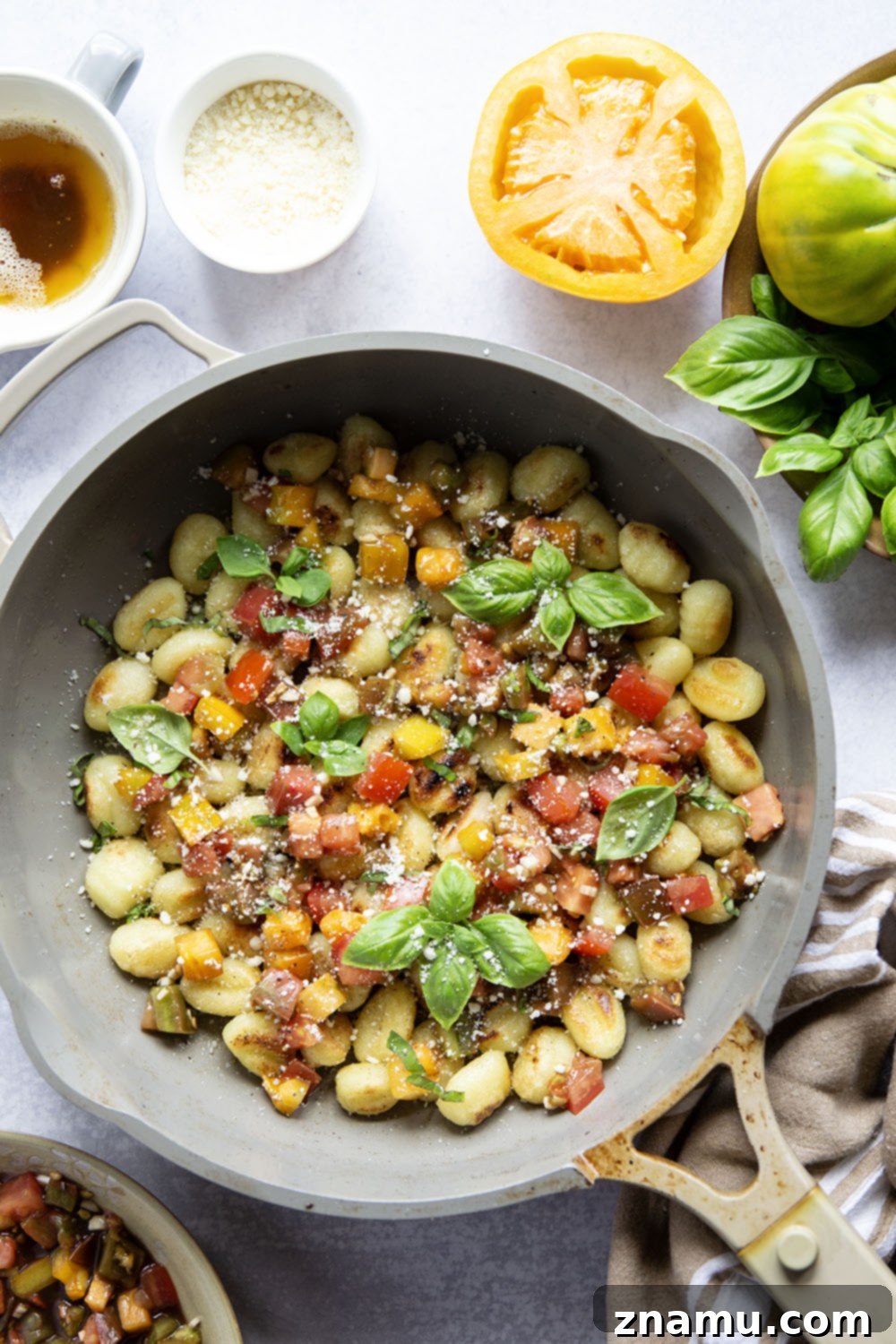 Golden-Crisp Bruschetta Gnocchi with Nutty Brown Butter 3 This bruschetta gnocchi features crispy pan-fried gnocchi topped with a fresh tomato bruschetta topping and a few drizzles of nutty browned butter.