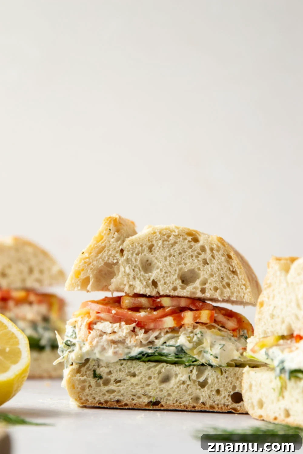 An overhead shot of the spinach artichoke chicken sandwich, showcasing its vibrant ingredients and inviting presentation.
