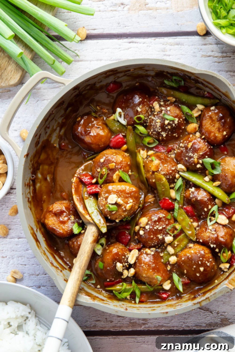 Nutty Satay Chicken Bites 5 Ingredients for Peanut Chicken Satay Meatballs laid out on a table