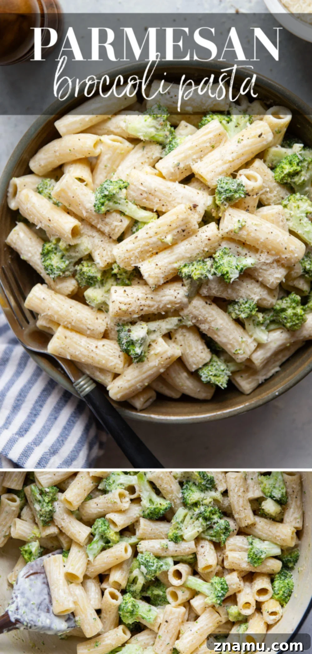 Velvety Parmesan Broccoli Pasta 7 Finished creamy Parmesan broccoli pasta garnished with fresh herbs