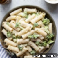Creamy Parmesan Broccoli Pasta served in a small bowl