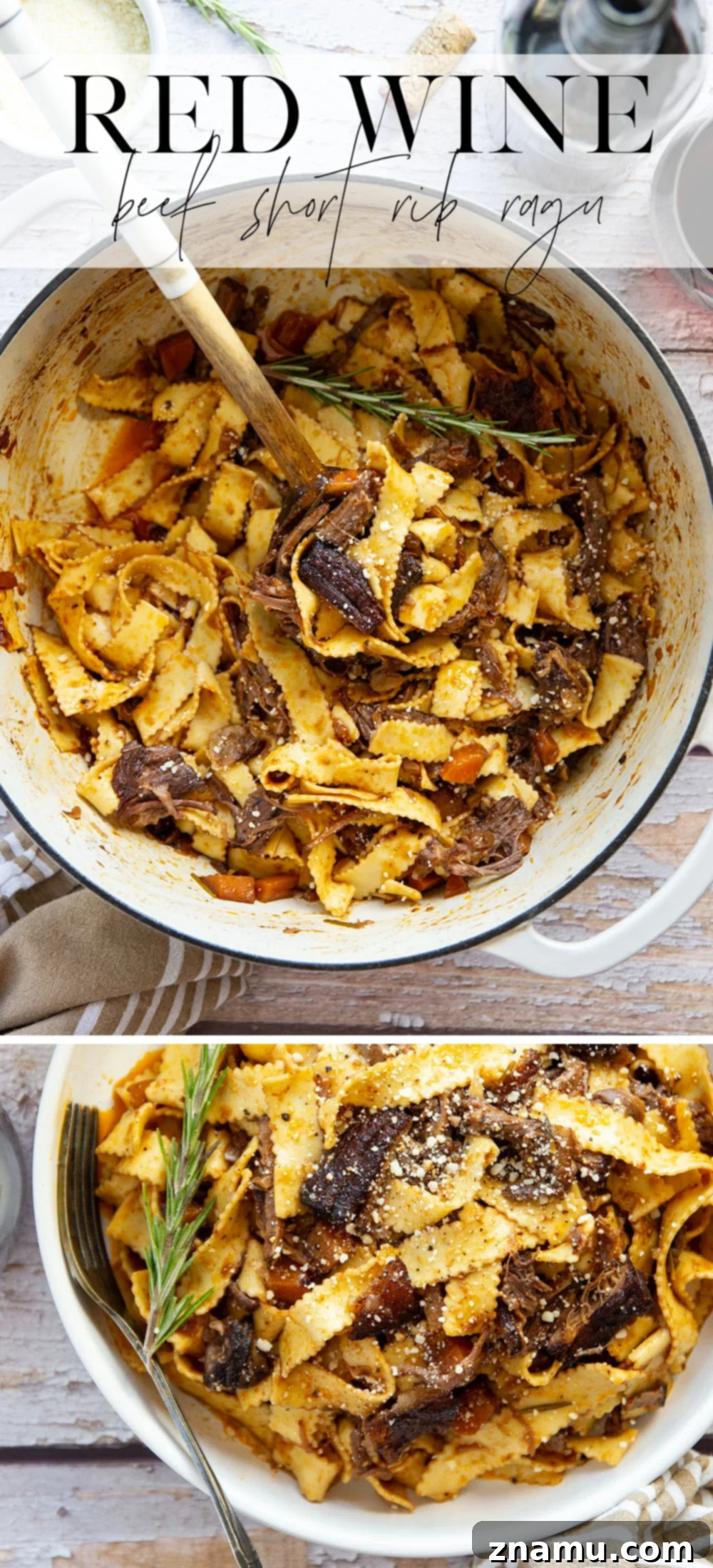 Braised for hours in flavorful red wine and lots of aromatics, this red wine beef short rib ragu features tender pappardelle noodles folded into a fall-apart tender short rib red wine sauce.