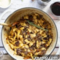 Braised for hours in flavorful red wine and lots of aromatics, this red wine beef short rib ragu features tender pappardelle noodles folded into a fall-apart tender short rib red wine sauce.