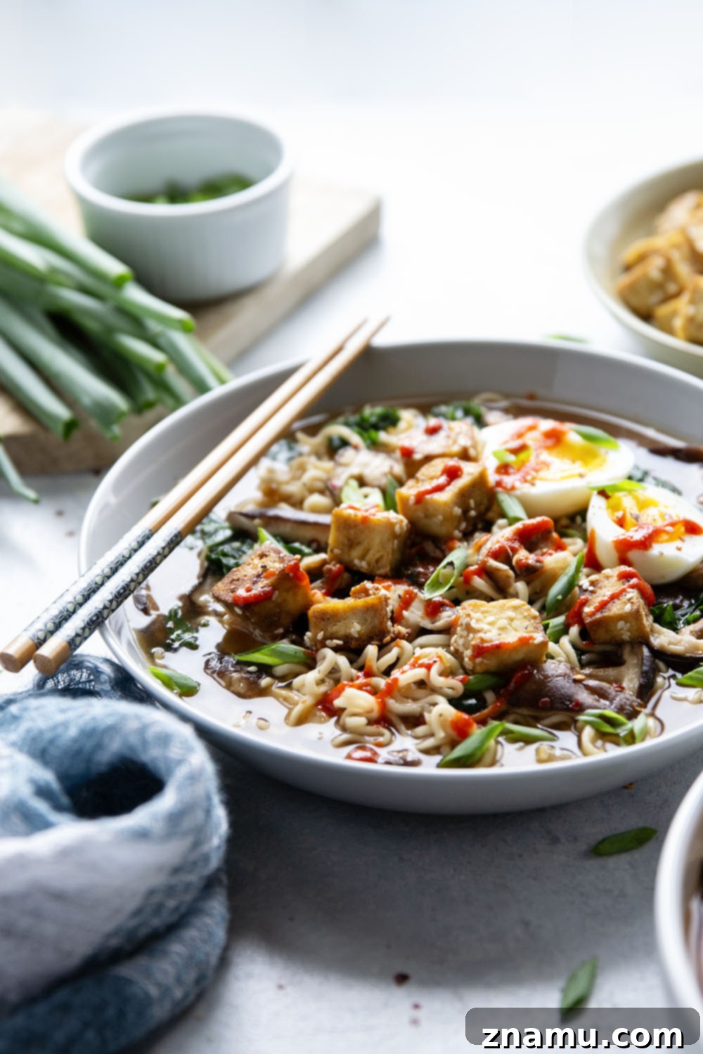 Loaded with tender shiitake mushrooms and crispy sesame tofu in a savory veggie broth, this shiitake mushroom ramen is packed to capacity with flavor!