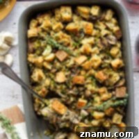 Savory Roasted Garlic Mushroom Stuffing 8 Savory roasted garlic and herby sautéed mushrooms bump all the flavors up in this easy roasted garlic mushroom stuffing.