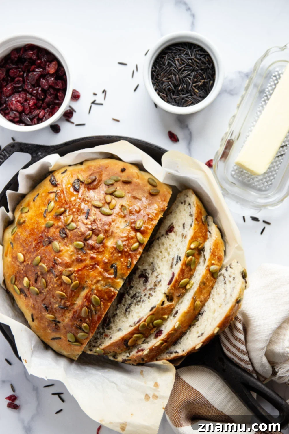 No-Knead Cranberry Wild Rice Artisan Loaf 2 Packed with tender wild rice and sweet dried cranberries, this no-knead cranberry wild rice bread is soft, flavorful, and so easy to make!