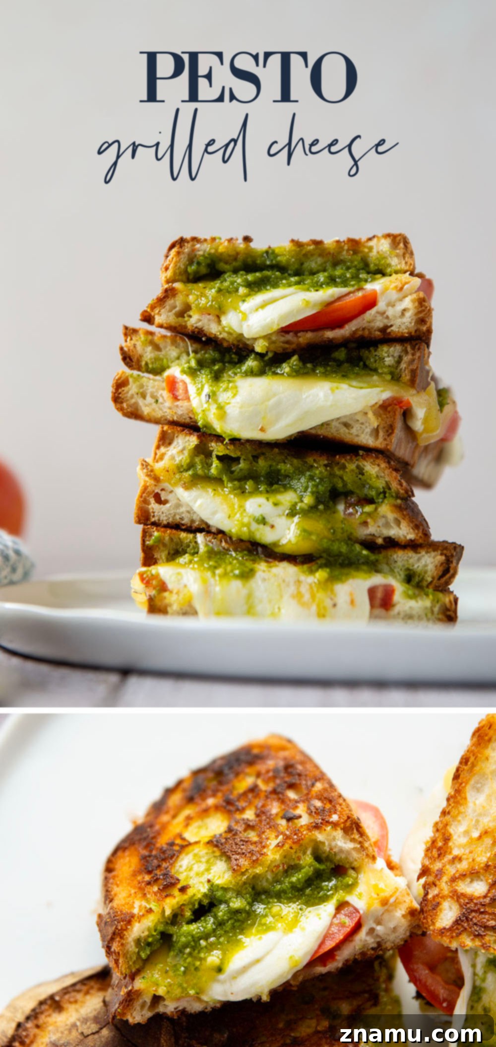 Gourmet Pesto Melt 7 Delicious pesto grilled cheese sandwich with a side of soup, perfect for lunch