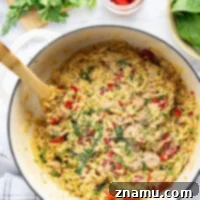 Easy One Pot Chicken Sausage Orzo 8 A small image of the finished One Pot Chicken Sausage Orzo, often used for recipe cards or previews.