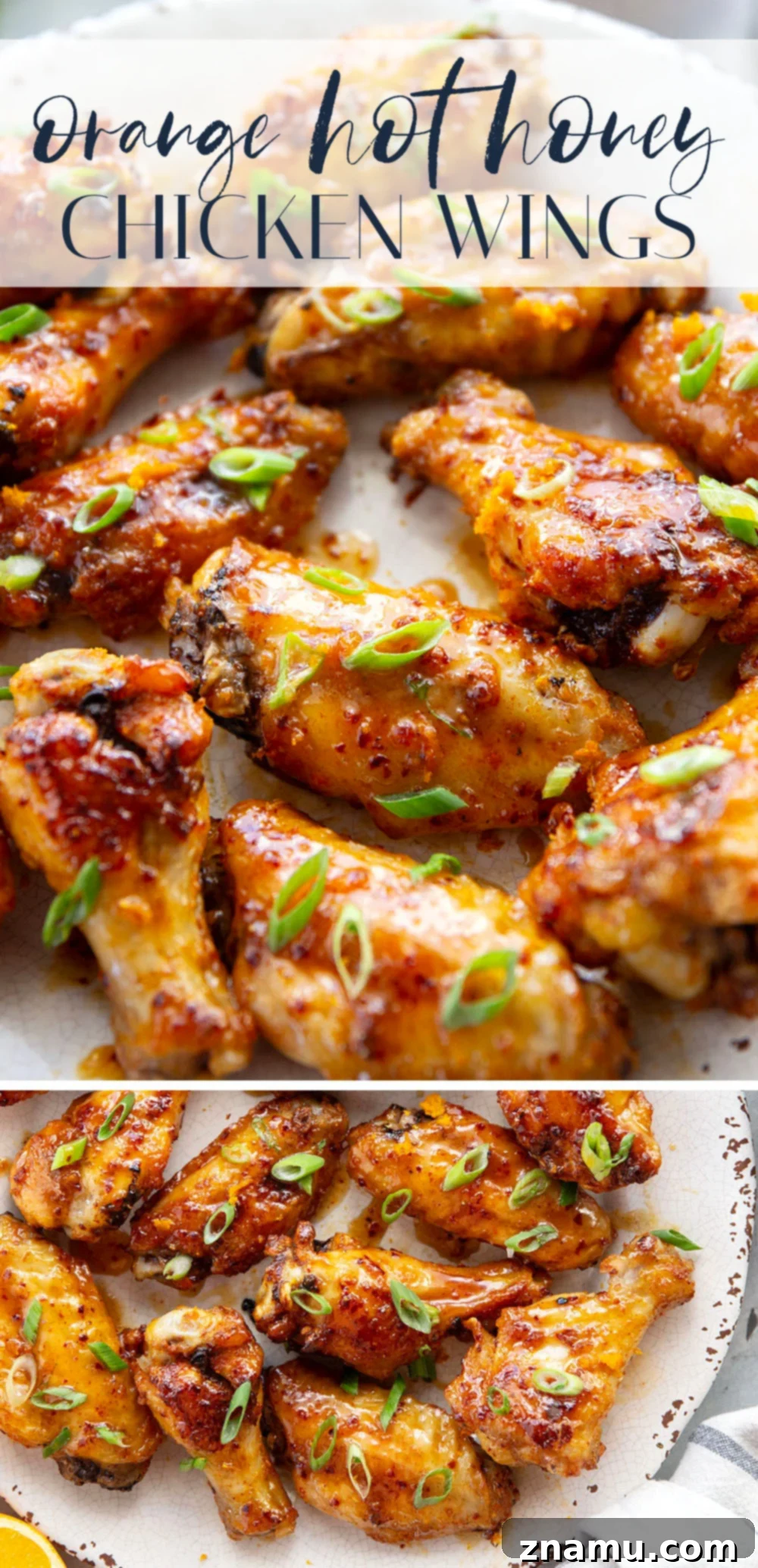 Sweet Heat Orange Wings 7 Oven baked to crispy perfection and tossed in a sweet and spicy orange hot honey sauce, these hot honey chicken wings are the ultimate game day appetizer!