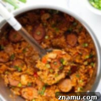 Effortless Cajun Instant Pot Jambalaya 8 Made entirely in the instant pot and packed with flavorful ingredients, this instant pot jambalaya features fluffy spiced rice, tender veggies, and lots of seared chicken cubes and andouille sausage.