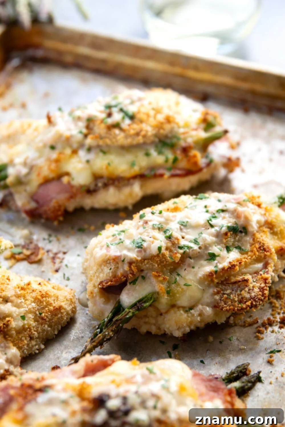 Verdant Cordon Bleu Chicken 2 Crispy Asparagus Stuffed Chicken Cordon Bleu with White Wine Dijon Mustard Sauce