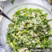 Spring Asparagus Couscous Salad with Zesty Dill Vinaigrette 8 A mix of sautéed asparagus and peas, tender pearl couscous, lots of greens, and a flavorful dill vinaigrette make for a perfect spring side dish in this hearty asparagus couscous salad.