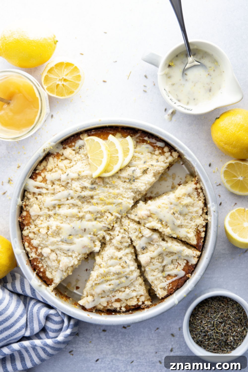 Morning Lavender Lemon Cake 2 Fragrant lavender and a double dose of fresh lemon and lemon curd are a dreamy spring combo in this streusel-covered lavender lemon coffee cake.