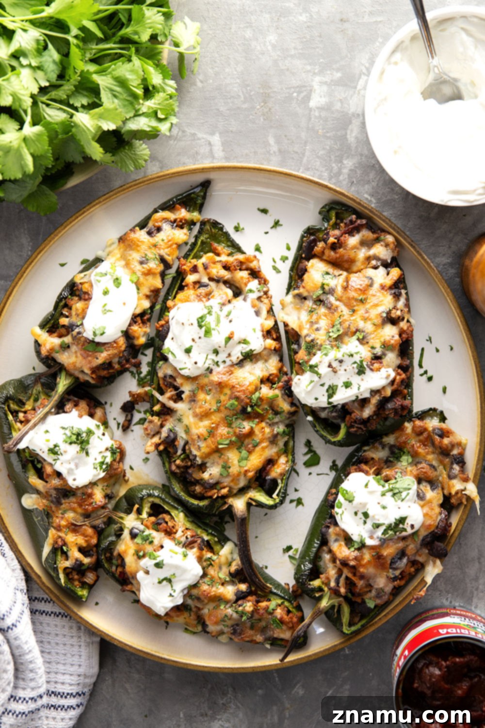 Zesty Chipotle Chicken Poblano Boats 6 Stuffed with a spicy chipotle chicken black bean filling and baked with lots of cheese on top, these chicken stuffed poblano peppers are an easy weeknight dinner that you can even prep ahead of time.