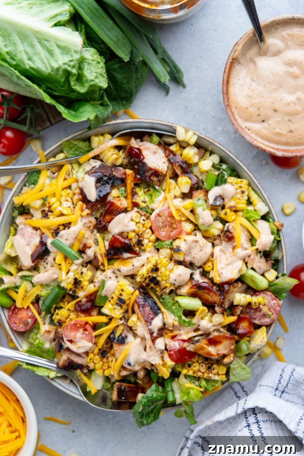A vibrant and refreshing Grilled Sweet Corn BBQ Chicken Chopped Salad, perfect for summer gatherings.