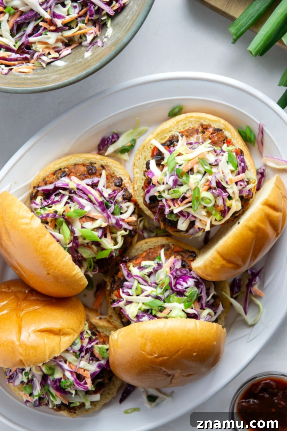Spicy Chipotle Black Bean Burgers with Tangy Buttermilk Slaw 6 Smoky chipotle black bean burgers are packed full of spicy flavors and incredible in a warm toasted bun with lots of creamy buttermilk slaw piled on top.
