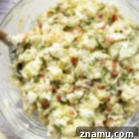 Old Fashioned Potato Salad with crispy bacon and fresh dill