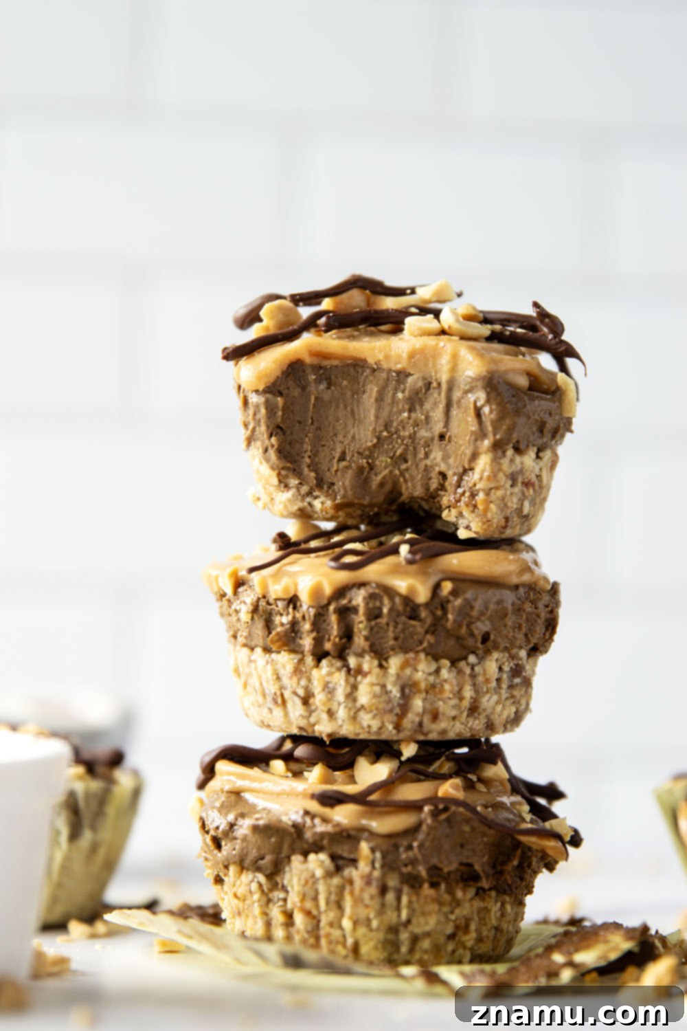 Irresistible High Protein Frozen Chocolate Mousse Cups 5 Ingredients for High Protein Frozen Chocolate Mousse Cups laid out on a table