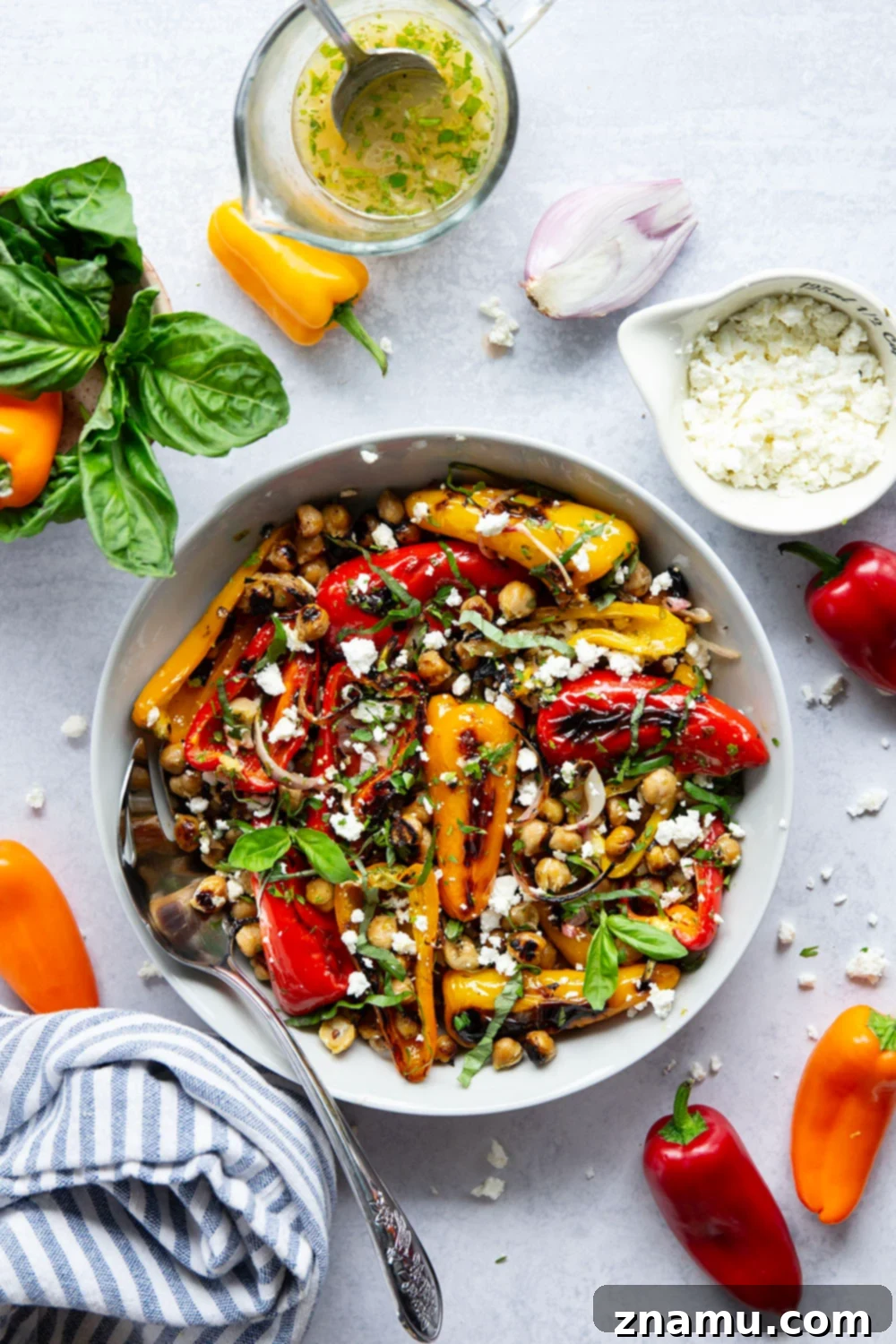 Zesty Grilled Chickpea and Sweet Pepper Medley 4 Fresh parsley, basil, and a sliced shallot, key ingredients for the lemon herb marinade.