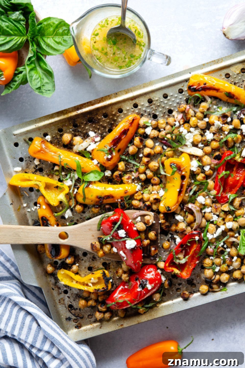 Zesty Grilled Chickpea and Sweet Pepper Medley 5 A close-up of the ingredients for the marinade: olive oil, lemon, garlic, honey, and fresh herbs.